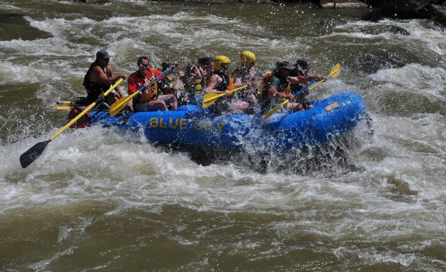 Rafters seen along the Glenwood Canyon bike path